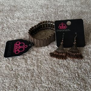 Paparazzi Earrings and Bracelet Copper Bronze colo